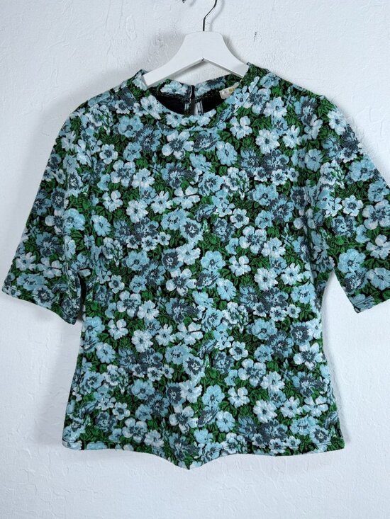 Maeve Tops - Anthropologie Maeve Womens Short Sleeve Mock-Neck Jacquard Top Large Green Blue